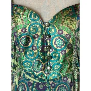 One World Dress Women XL‎ Yellow Green Floral Paisley Maxi Casual Boho Colorful thumbnail 8