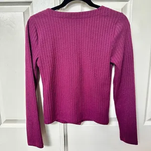 Anthropologie Maeve plum metallic cardigan thumbnail 4