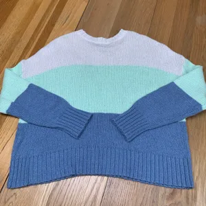 American Eagle Womens Colorblock Shaker Knit Sweater Pastel‎ Blue Green Large thumbnail 5