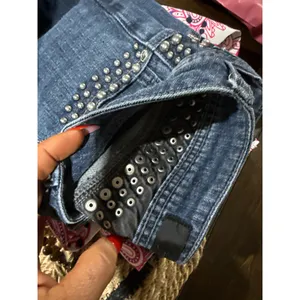 Bebe Women's Studded Skinny Jeans in Blue thumbnail 8