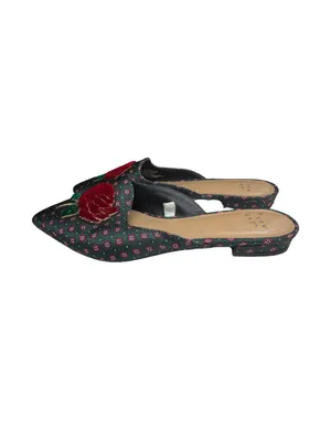 a new day dark green Pointed Toe Slip-On Mules with Red Floral Applique 7 rose thumbnail 2