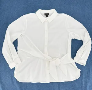 J Jill White Blouse Off Center Sash Tied Waist Preppy Office Siren Chic Polished thumbnail 1