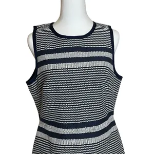 NWOT J Crew Sheath Dress Navy White Stripe Tweed‎ Indigo Size 12 Career Nautical thumbnail 2