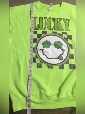Jerzees Neon Green 'Lucky' Graphic Crewneck Sweatshirt thumbnail 7