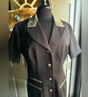 Vintage 90s Dress Savvy New York leopard trim blazer suit dress, size 12 thumbnail 2