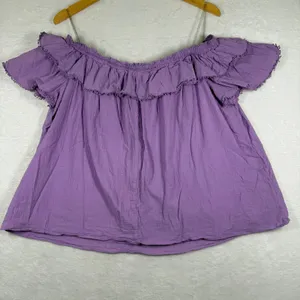 Talulah Womens Purple Off the Shoulder Ruffle‎ Pom Pom Gauze Top Y20126 Large thumbnail 7