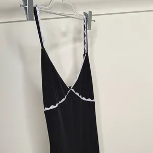 White Fox Boutique Black Maxi Dress with White Trim thumbnail 3