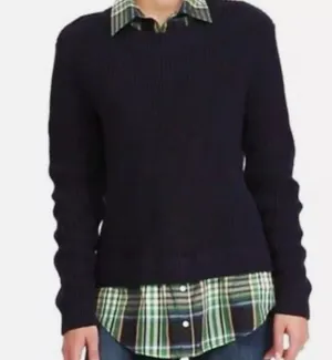 Ralph Lauren cable knit layered sweater size small navy crew neck pullover thumbnail 1
