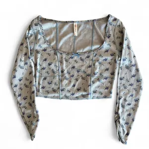 For Love & Lemons Floral Corset Knit Long Sleeve Crop Top Size M thumbnail 1