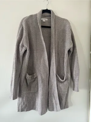 Barefoot Dreams Cozy Chic Oatmeal Taupe Waffle Knit Long Cardigan Small Cabin thumbnail 1