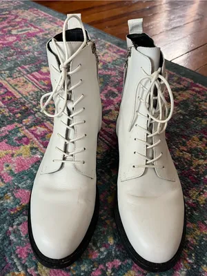 Sam Edelman White Lace-Up Boots with Black Soles thumbnail 1