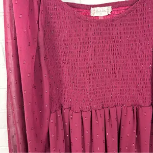 Altar’d State Shimmer Textured Smocked Tiered Long Sleeve Dress Size S thumbnail 6
