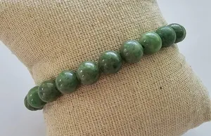 Natural Green Stone Beaded Stretch Bracelet – Moss Green Jade Style – Spiritual thumbnail 1