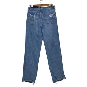 American‎ Eagle Outfitters Blue Distressed Striged Straight Leg Jeans Size 10 thumbnail 2