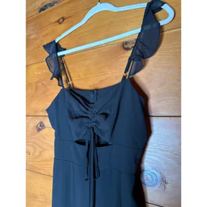 NWT Lulus The Way to Love Black Ruffled Maxi Dress Bridesmaid Gala Banquet Sz L thumbnail 4