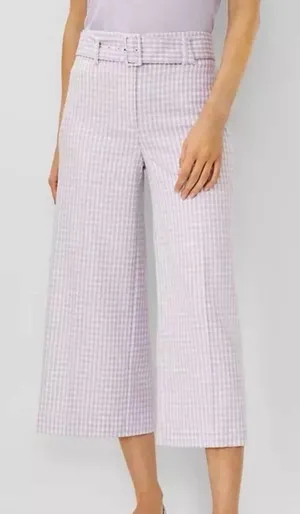 Ann Taylor Wide Leg Crop Pants Size 10 Purple Gingham Belted Preppy Career thumbnail 1