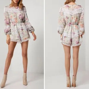 ELLIATT Karishma Romper with Lace Trim in Floral Watercolor thumbnail 2