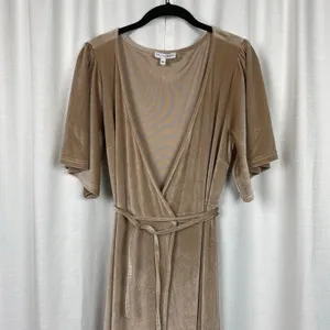 Baltic Born Beige Velvet Meghan Short Flutter Sleeve Wrap Maxi Dress Sz.XL thumbnail 8