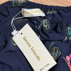 Seven Islands Floral Embroidered Navy Maxi Dress Off Shoulder Boho Blue Large‎ thumbnail 4