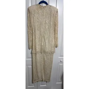 Vintage Maxi‎ Dress Lace Beaded Cream Elegant Evening Gown 80s 90s OS thumbnail 9