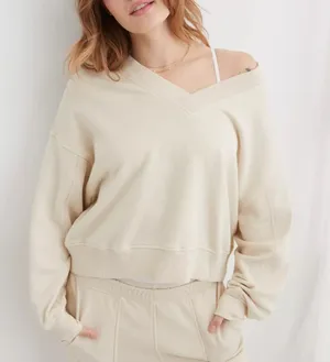 Aerie House Party Sweatshirt Cream thumbnail 1