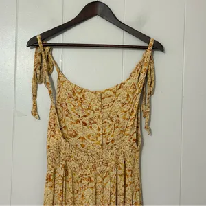 Free People Boho Maxi Dress M Yellow Paisley Smocked Tie Strap Flowy Festival thumbnail 6