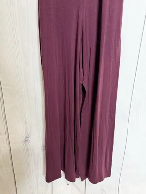 Athleta Nighttime Bliss V-Neck Romper Wide Leg Jumpsuit Deep Burgundy Sz L thumbnail 3