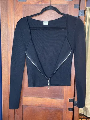 Abercrombie & Fitch Womens Zip Front Cardigan Top Small Black Fitted Y2K Ribbed thumbnail 3