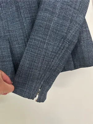 White House Black Market Peplum Pleated Hem Jacket Blue Crosshatch thumbnail 2