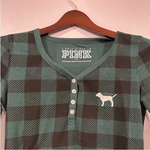 Victoria’s Secret PINK Green Plaid Sleep Shirt Small S thumbnail 2