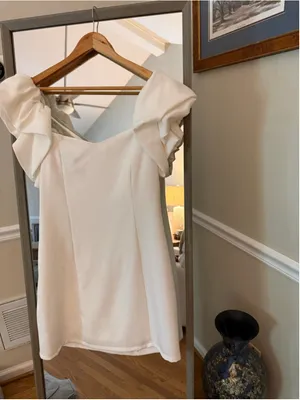 Women's idem ditto White Mini Dress with Ruffle Sleeves L thumbnail 4