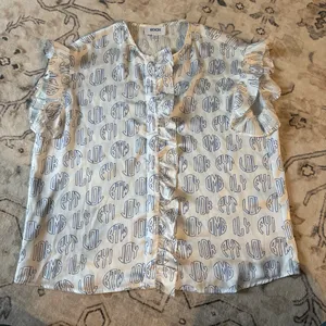 Koch White and Blue Ruffle Blouse thumbnail 1