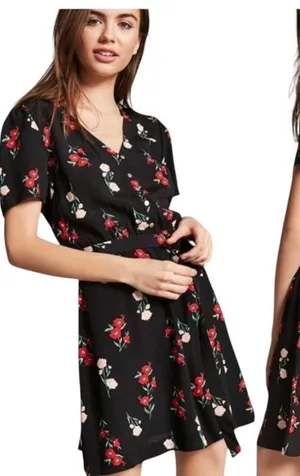 FRNCH Paris Dress Women Small Black Red Floral‎ Print Fit And Flare Mini Boho thumbnail 1