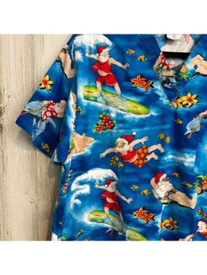 Peaches Uniforms Large Tropical Santa Christmas Scrub Top Surfing Hawaiian thumbnail 4
