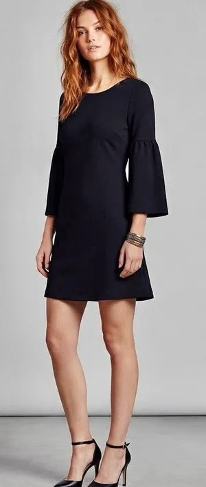 Gap Dress Black XS Shift Winter Fall Wedding Bell 3/4 Sleeve Fall Winter Office thumbnail 1