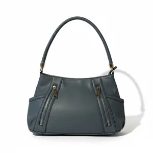Liz Claiborne Slate Blue Shoulder Bag | Multi-Pocket Hobo Purse with Zipper Accents thumbnail 2