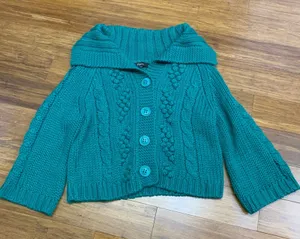 Express Green Cable Knit Cardigan‎ Sweater Shawl Collar Bell Sleeve Women's M thumbnail 1