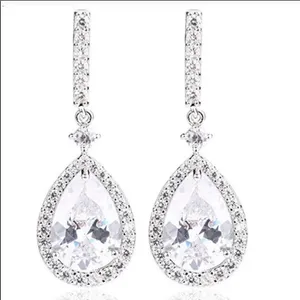 18K Gold Plated CZ Bridal Earrings Bride Drop Cubic Zirconia Wedding Sparkle thumbnail 10