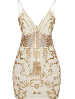 PRETTYLITTLETHING Gold Sheer Strappy Sequin Bodycon Dress thumbnail 3