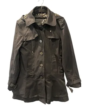 Vintage Y2K Guess Leopard Print Nylon Belted Hooded Trench Coat Size Large Black thumbnail 1