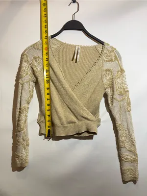 Anthropologie Lace Sleeve Faux Wrap V Neck Stretch Knit Sweater Top XS thumbnail 4
