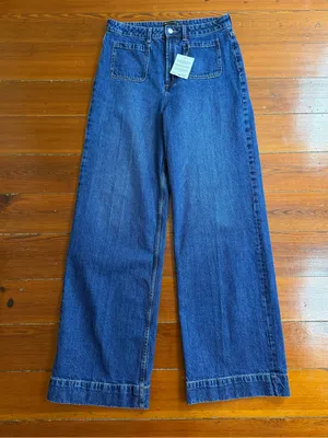 NWT ASOS Tall High Waist Wide Leg Jeans Front Patch Pockets Dark Wash Sz 32 🧡🍄 thumbnail 4