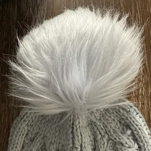 The North Face Oh Mega Faux Fur Pom Pom Beanie Hat Dusty Periwinkle Cable Knit thumbnail 4