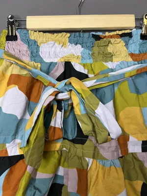 Anthropologie Skirt Womens Small Multicolor Abstract Tiered Mini Tie Waist Boho thumbnail 2