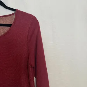 1.4.3. Story by Line Up NWT Long Sleeve Blouse with Crochet Bottom Detail Maroon/Cream medium thumbnail 2