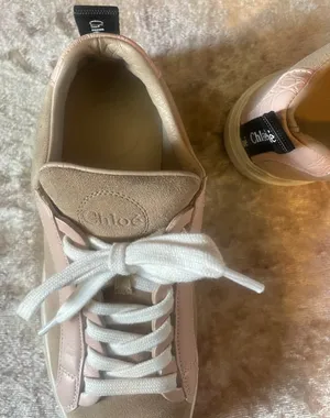 Lauren Leather Beige Blush Pink Scalloped Stacked Sneakers VGUC 6 / EUR 36 thumbnail 6