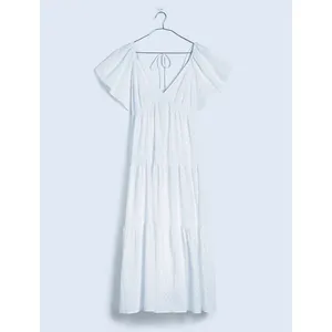 Madewell Tie Back Flutter Sleeve Tiered Midi Dress White Cottagecore US 00 NWT thumbnail 5