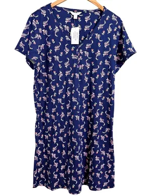 Charter Club Womens‎ Navy Paisley Floral Button Front Short Sleeve Nightgown M thumbnail 1
