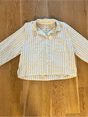 aerie Cream and Green Vertical Stripe Button-Down sleep Shirt NWT thumbnail 3