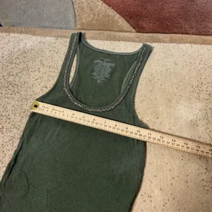 Y2K Abercrombie‎ & Fitch Green Ribbed Beaded Scoop Neck Tank Top Womens M thumbnail 3
